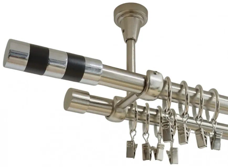 Galerie dubla cilindru negru prindere tavan 19 mm inox (Alege marime: 120 cm)