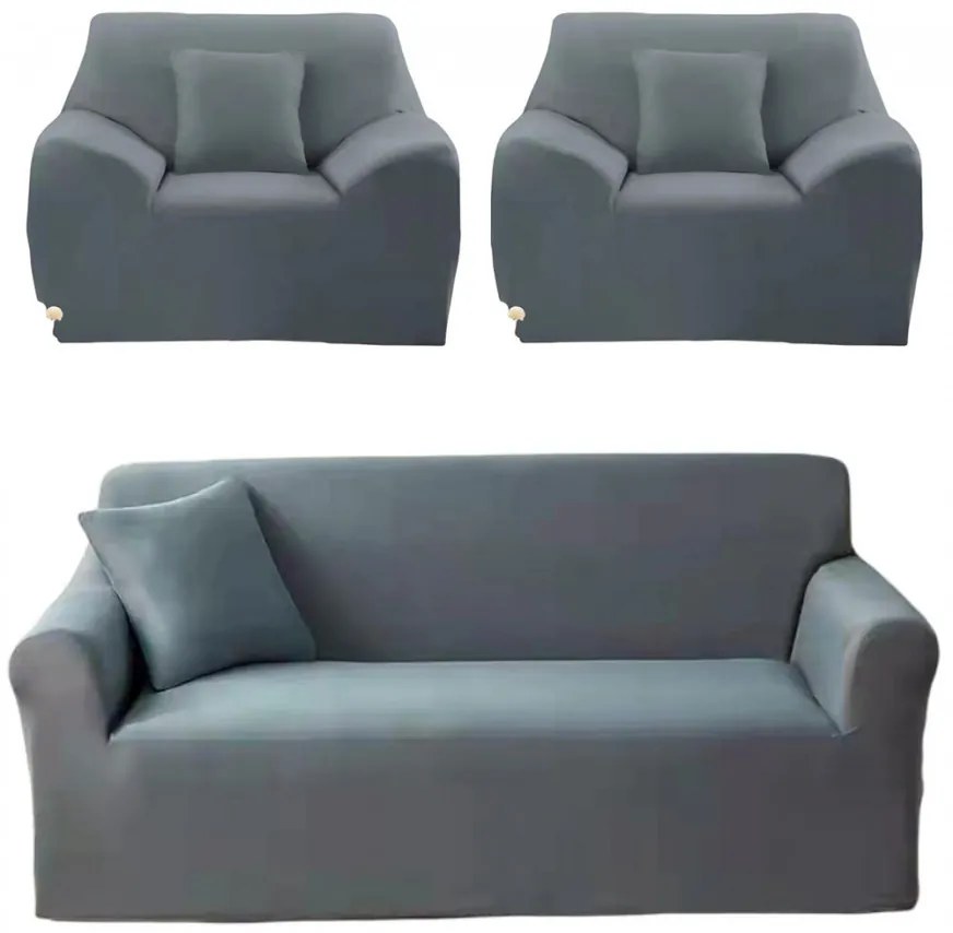 Set huse elastice, canapea 3 locuri + 2 fotolii, gri deschis, HES-01GD