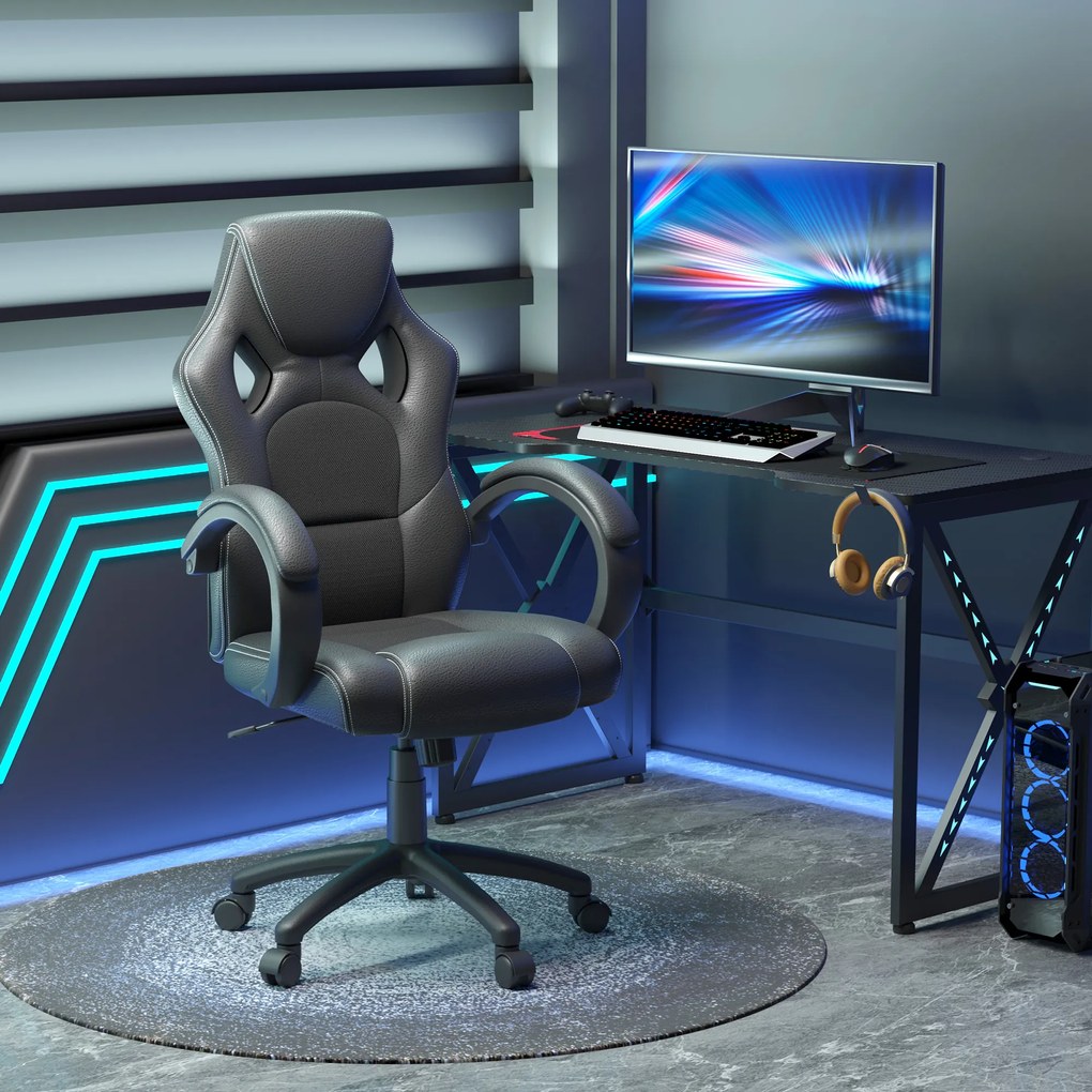 HOMCOM Scaun pentru birou, cu roti rotative la 360°, scaun gaming, inaltimea reglabila, Negru | Aosom Romania