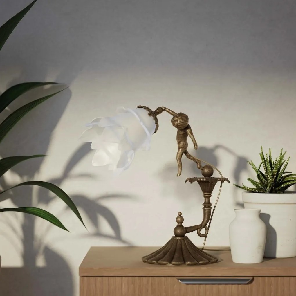 Veioza din alama cu abajur din sticla Putti