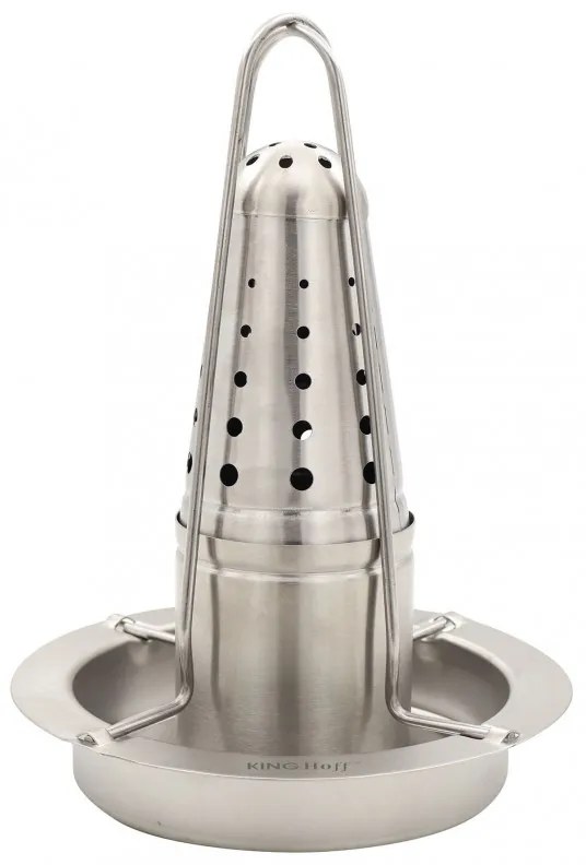 Suport pentru fripturа pui Kinghoff KH 1880, Tava pentru grasime si condimente, 23x18 cm, Inox