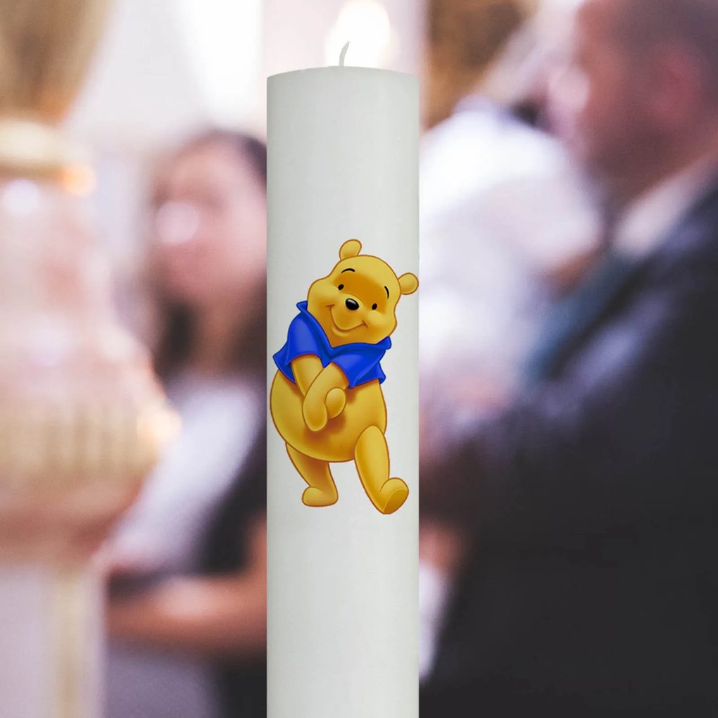 Lumanare Botez Winnie cu vesta albastra 4,5 cm, 50 cm