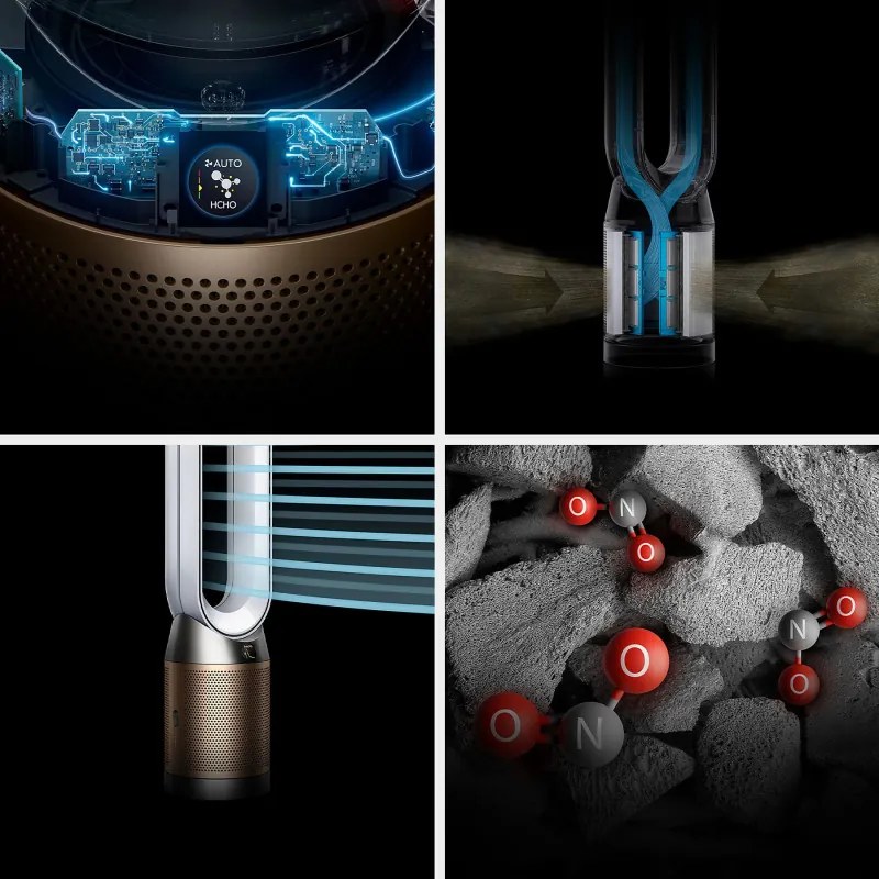 Resigilat: Purificator si racitor de aer Dyson Cool Formaldehyde™ TP09, 40W, 40 m², 10 viteze, Oscilatie, HEPA, Wi-Fi, LCD, Control vocal, Alb/Auriu