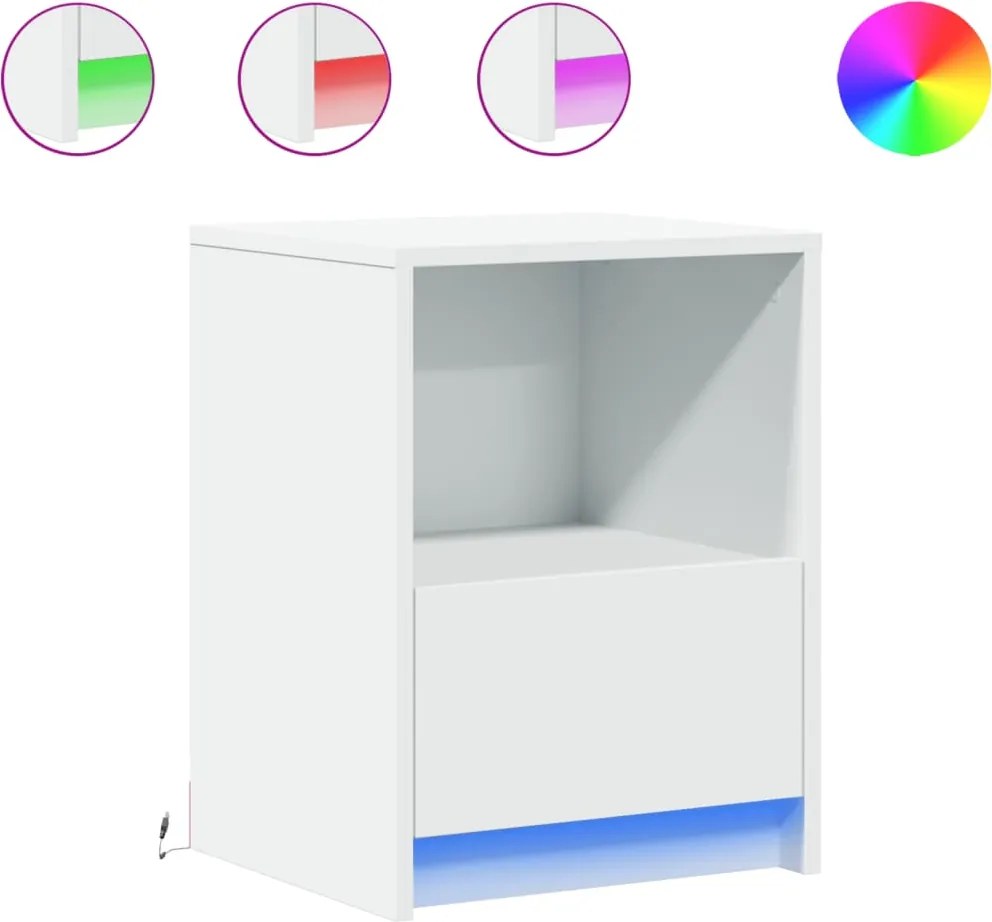 vidaXL Noptiere cu lumini LED, 2 buc., alb, lemn prelucrat