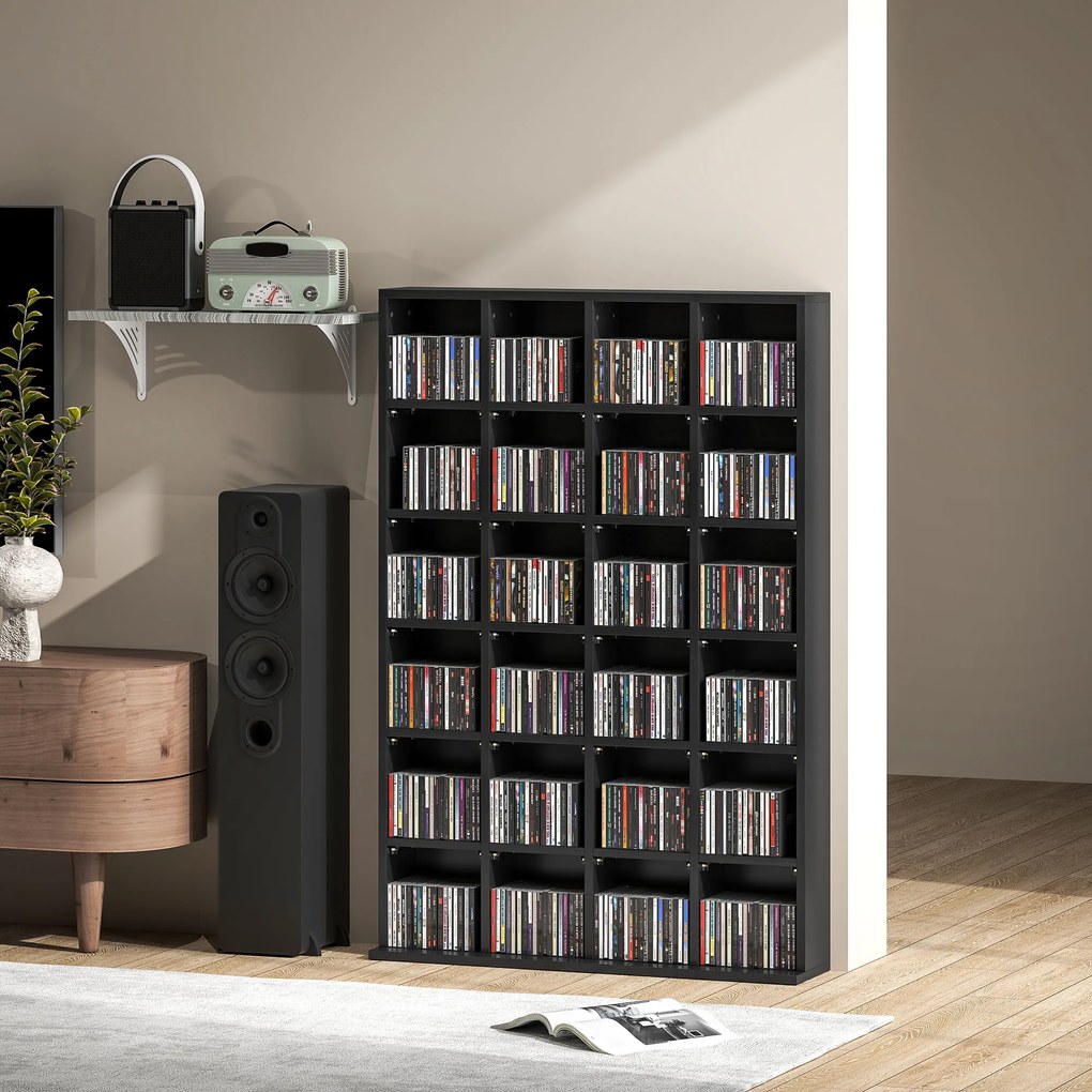 HOMCOM Mobilier de depozitare multimedia 480 CD/312 DVD - bibliotecă din lemn cu rafturi reglabile, 89 x 130,5 cm, negru | Aosom Romania