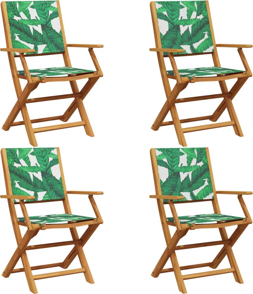 vidaXL Scaune de grădină pliabile 4 buc., textil verde/lemn masiv