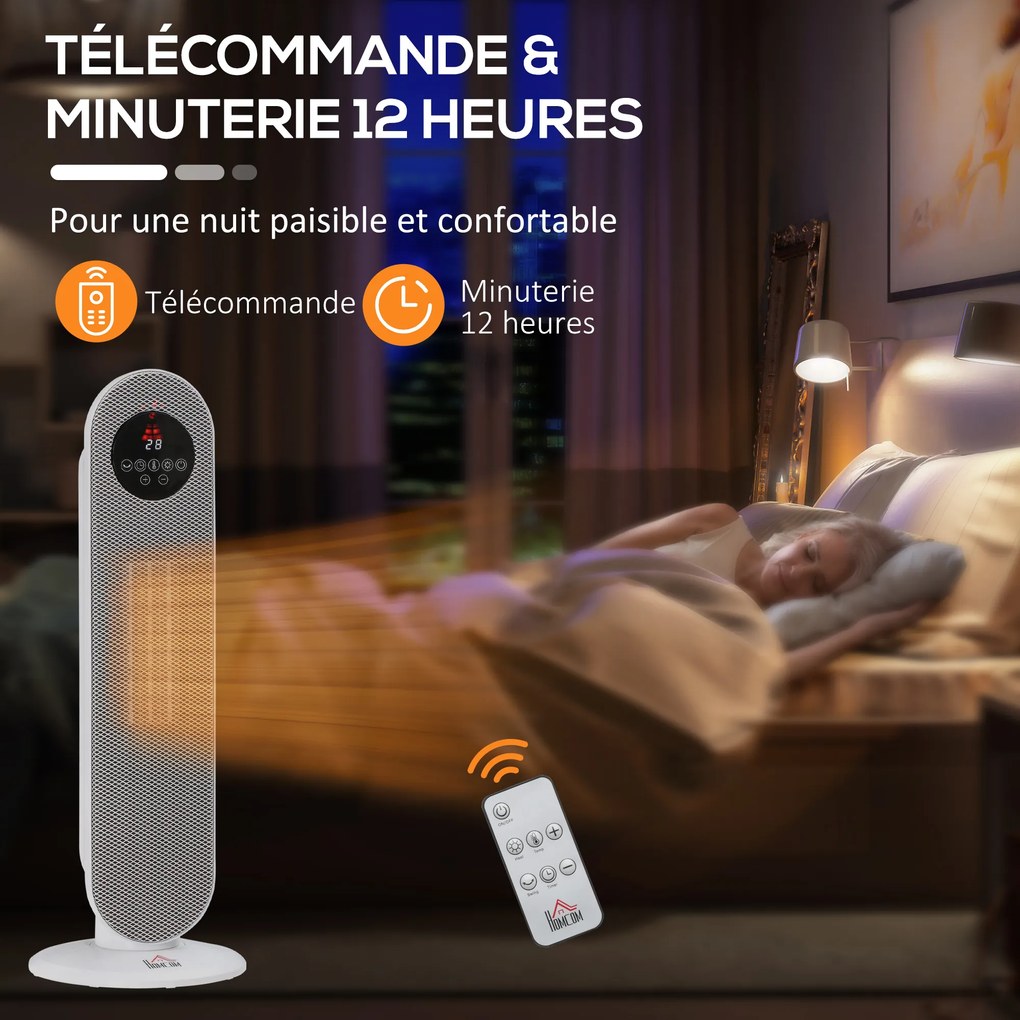 HOMCOM Încălzitor auxiliar Radiator cu suflare Radiator ceramic oscilant 15-40°C cu Telecomandă 1300/2000W, 21 x 21 x 63,5 cm | Aosom Romania