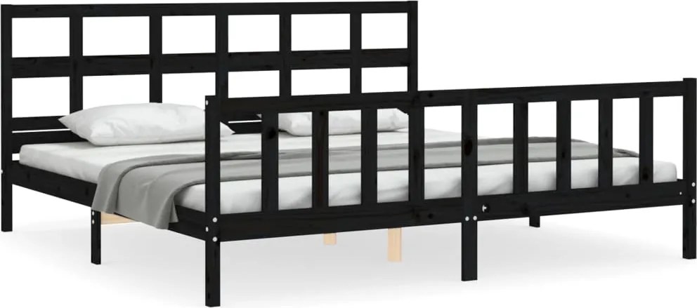 vidaXL Cadru pat cu tăblie 200x200 cm, negru, lemn masiv