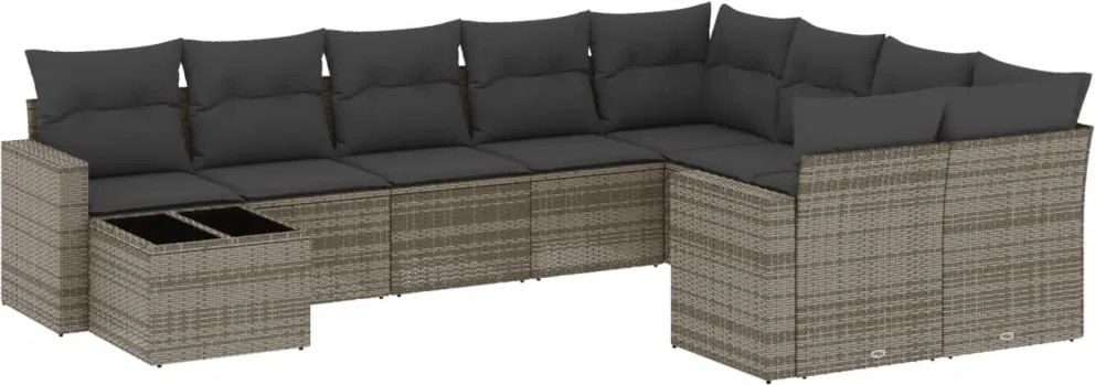 vidaXL Set mobilier de grădină cu perne, 10 piese, gri, poliratan