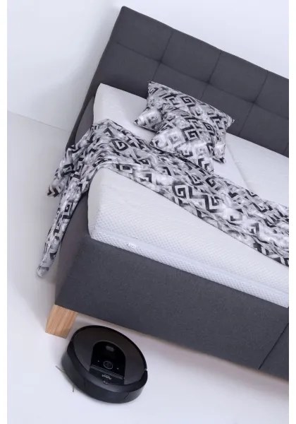 Pat tapițat MARIA, 160 x 200 cm, cu saltea și spațiu de depozitare, gri