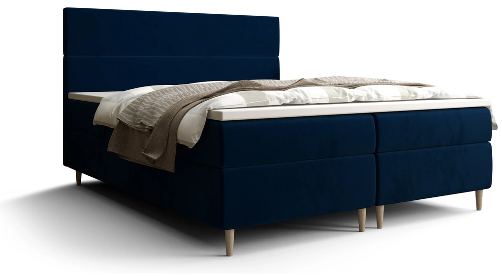 Pat matrimonial Boxspring 140 cm Flu Comfort (albastru închis) (cu saltea și sp. depozitare). 1055914
