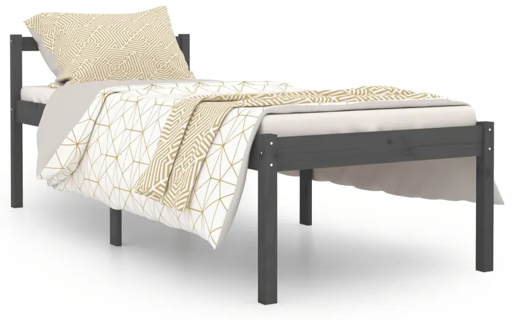 810576 vidaXL Cadru de pat mic single, gri, 75x190 cm, lemn masiv