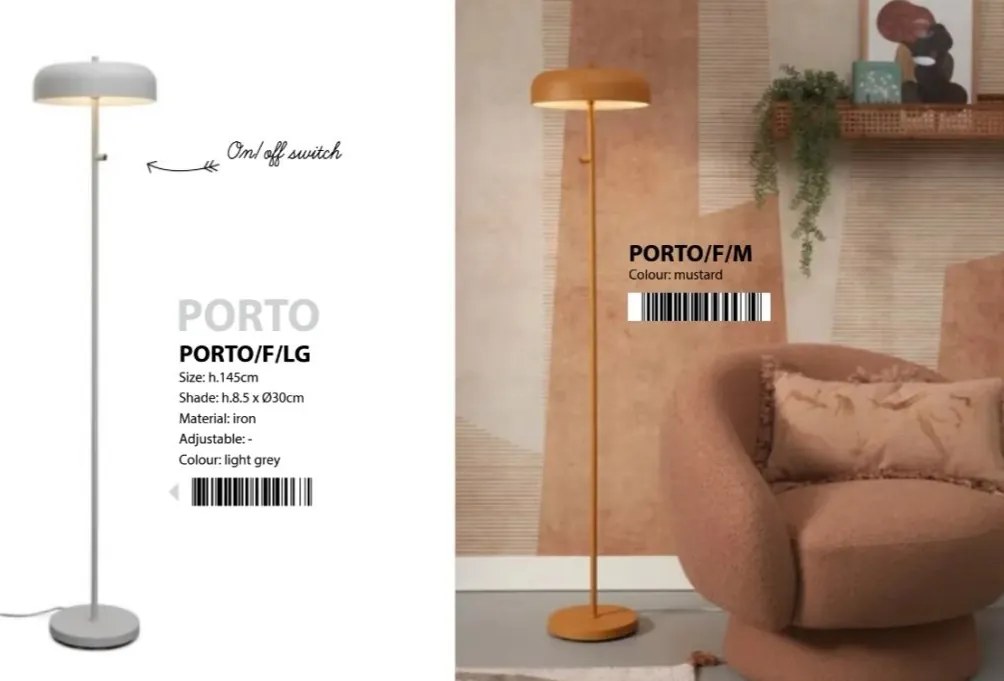 Lampadar/Lampa de podea din metal Porto mustar