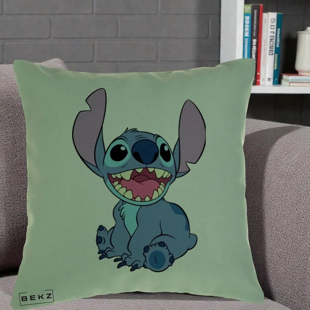 Perna Personalizata Stitch Zambitor, 40x40 cm, Verde, Husa Detasabila, Perna Inclusa, BEKZ®