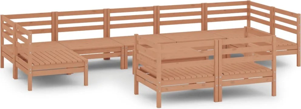 vidaXL Set relaxare de grădină, 10 piese, maro miere, lemn masiv pin