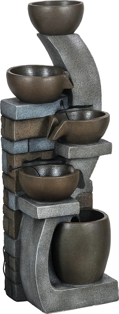 Outsunny Fântână de apă exterioară 5 nivele fântână de grădină LED-uri panou solar pompă din rășină gri și maro | Aosom Romania