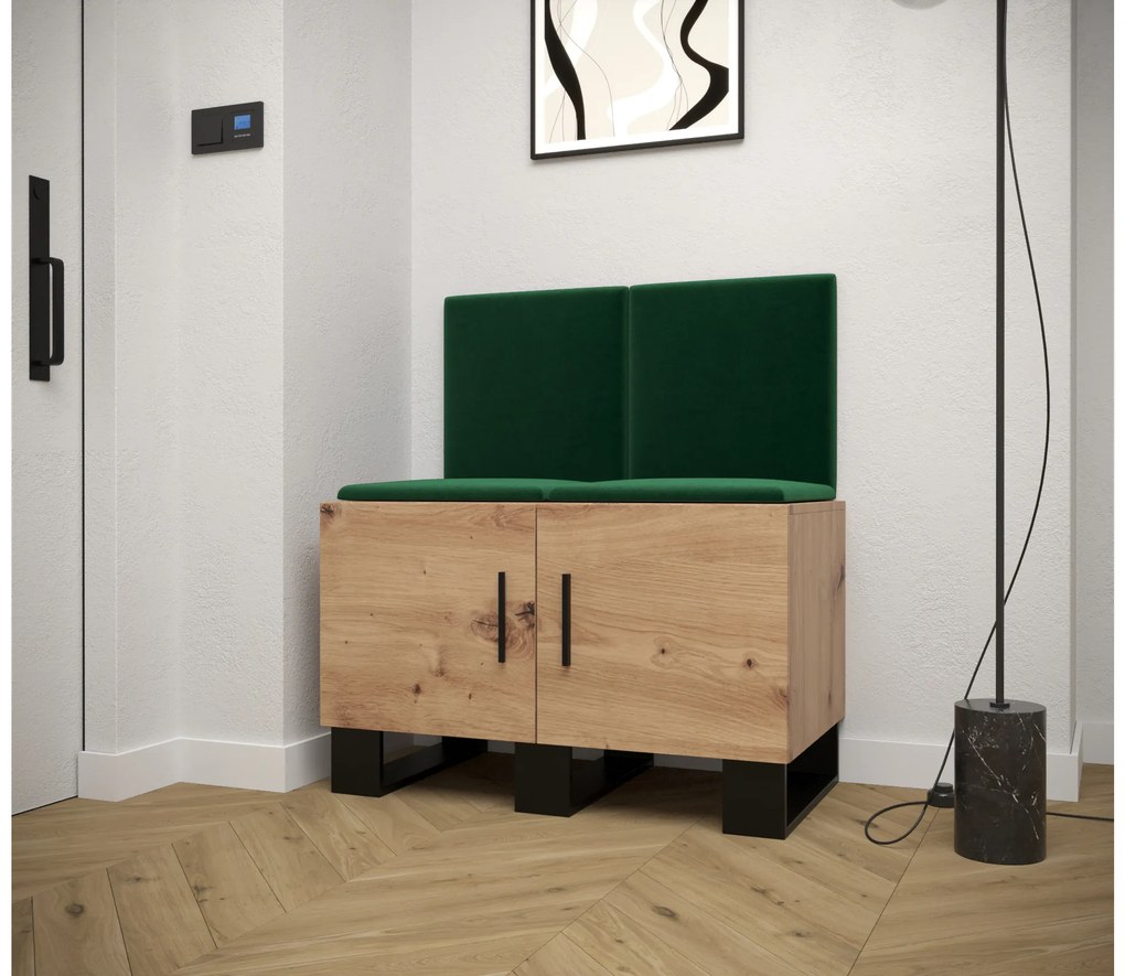 Set mobilier pentru hol Amanda 19 (Stejar artisan + verde). 1086025