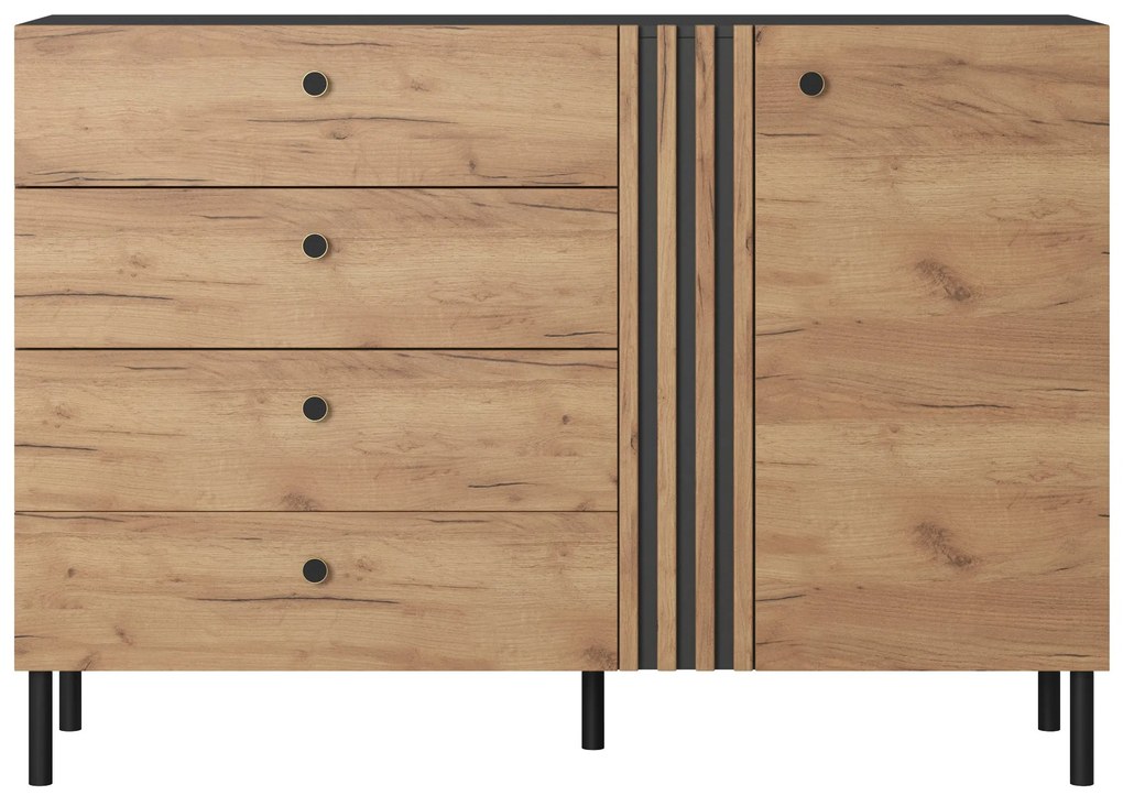 Comodă Dalde D4S (Stejar craft auriu + antracit). 1071345