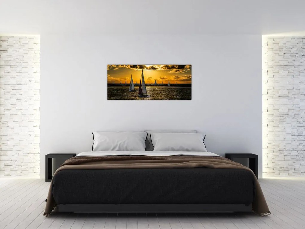 Tablou cu iaht în apus de soare (120x50 cm)