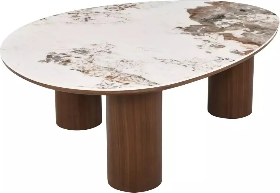 Măsuță de cafea Adelis alb lucios / nuc – L110 x l80 cm