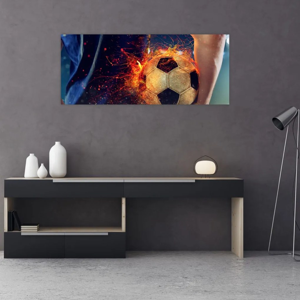Tablou - Minge de fotbal în flăcări (120x50 cm)
