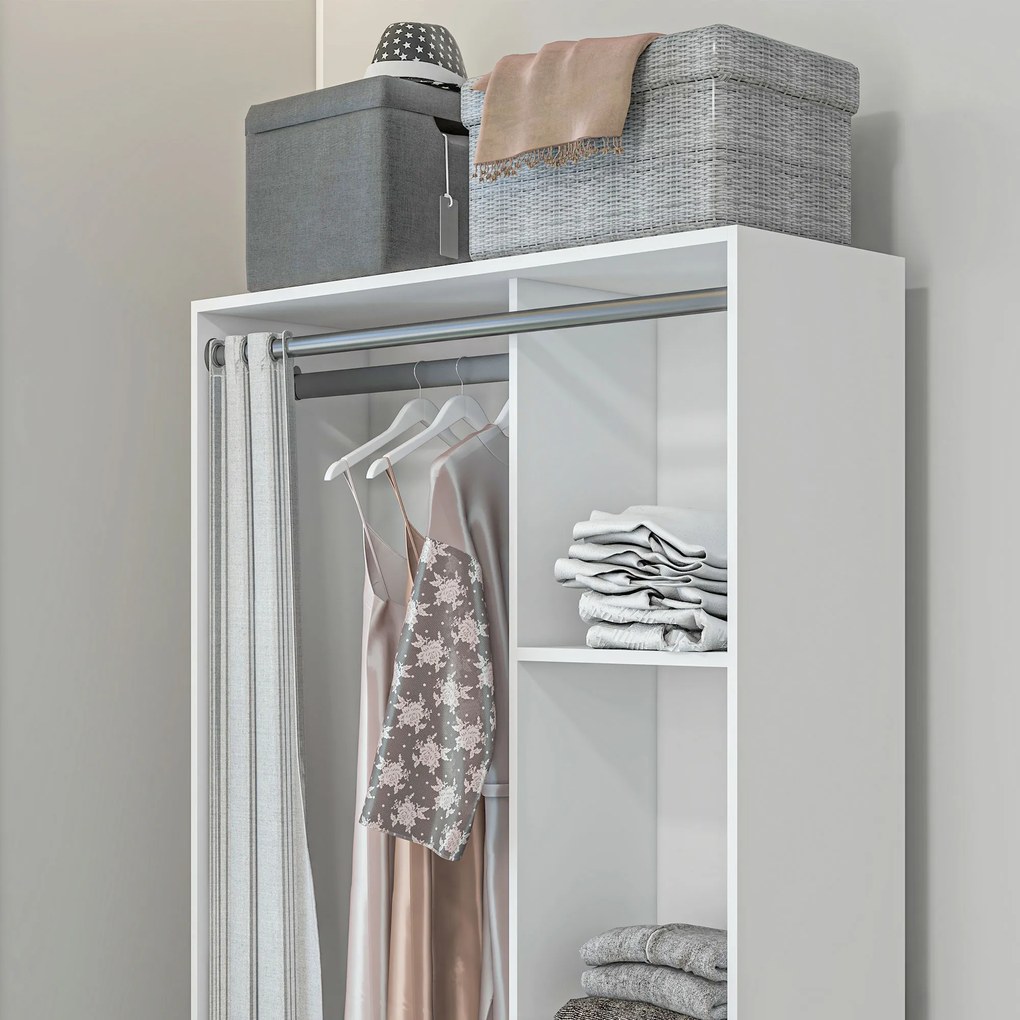 HOMCOM Dulap pentru haine dulap de depozitare cu bară cortină 3 sertare din material textil detașabile 105 x 48 x 160 cm alb | Aosom Romania