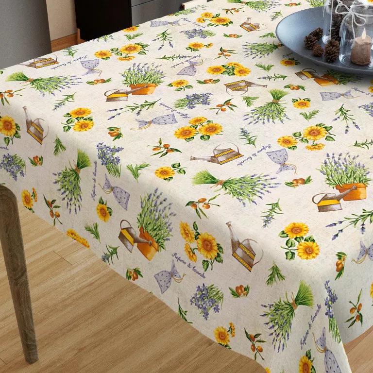Goldea față de masă decorativă verona - model 529 floarea soarelui și lavandă 40 x 40 cm