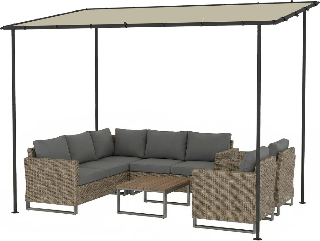 Outsunny Pergolă de grădină, pergolă adosată tonelă de grădină cu structură metalică și orificii de drenaj, 3 x 2 m, crem | Aosom Romania