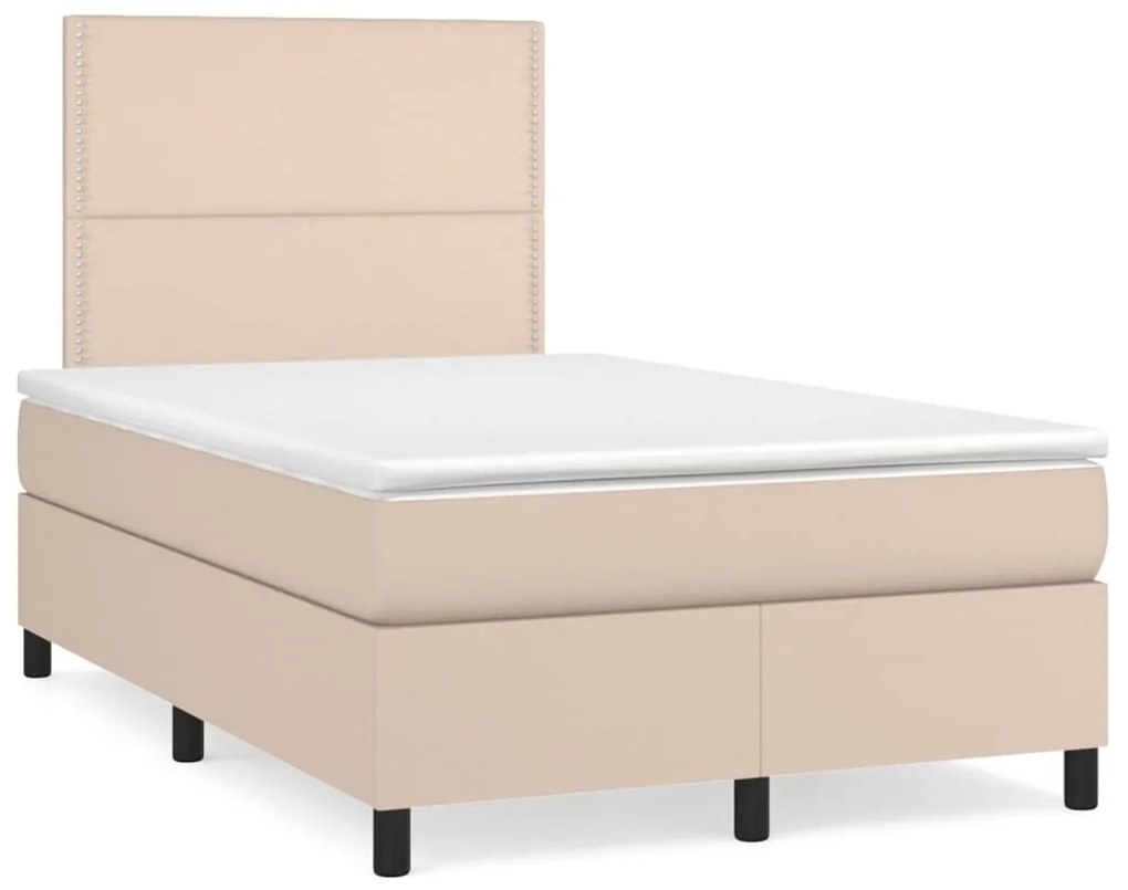 3142778 vidaXL Pat box spring cu saltea, cappuccino, 120x200cm piele ecologică