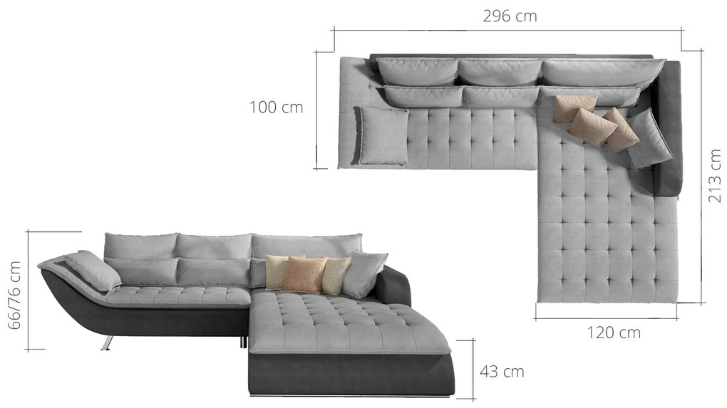 Coltar living Rollo pe dreapta – L296 x l213 x h76 cm