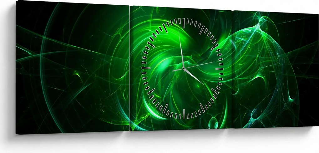 Tablou - abstracție verde (cu ceas) (90x30 cm)