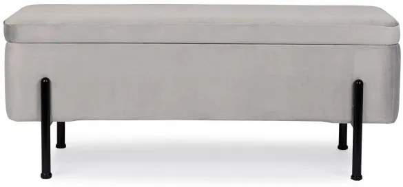 Bancheta cu spatiu pentru depozitare gri/negru din catifea si metal, 110 cm, Irina Bizzotto