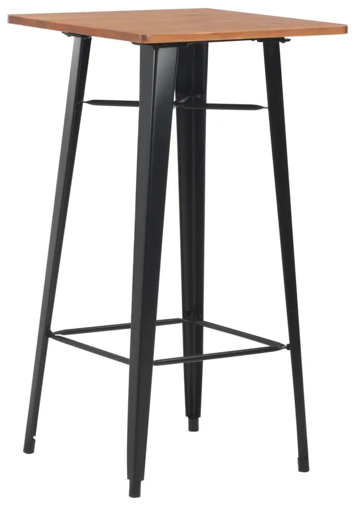 Masa de bar, negru, 60x60x108 cm, otel si lemn masiv de pin