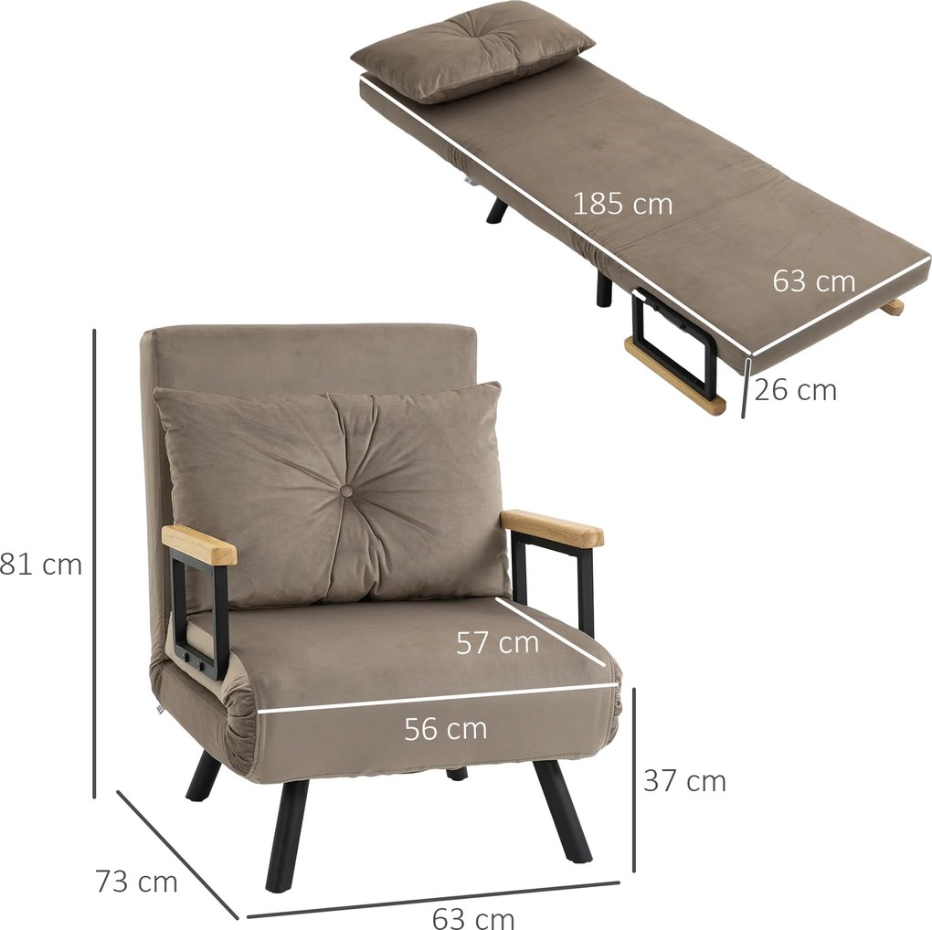 HOMCOM Fotoliu Pat Extensibil 3 în 1 cu Spatar Reglabil și Perna Detasabilă pentru Cameră de Zi sau Dormitor, Gri Deschis | Aosom Romania