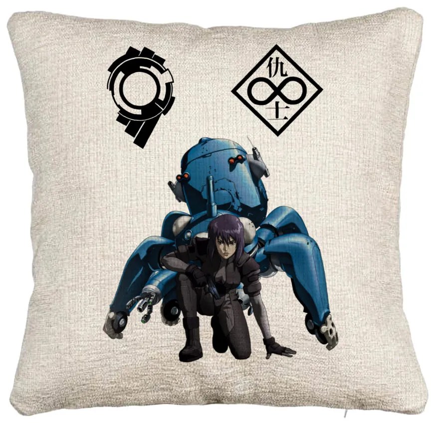 Perna Decorativa Canapea cu Ghost in the Shell, 40x40 cm, Cu fermoar