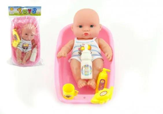 Păpușa bebeluș Plastic de 18cm cu accesorii în cadă