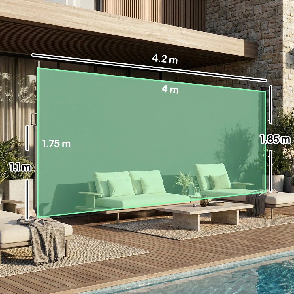 Outsunny Paravan Lateral Retractabil Impermeabil și UV50+, din Aluminiu, Oțel și Poliester, 420x185 cm, Gri Închis | Aosom Romania