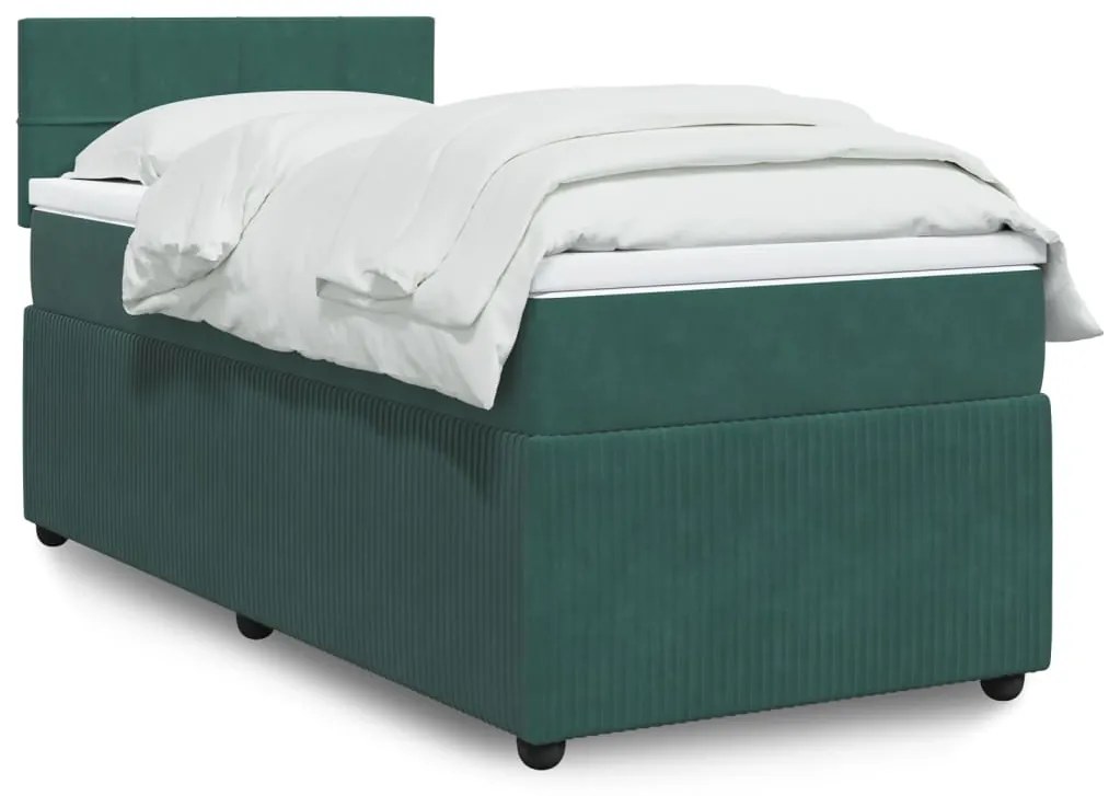 3289965 vidaXL Pat box spring cu saltea, verde închis, 100x200 cm, catifea