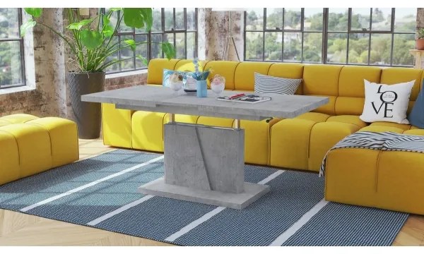 Masă extensibilă de cafea/servire NINO cu blat cu mecanism de ridicare, beton gri