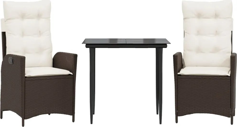 vidaXL Set mobilier de grădină cu perne, 3 piese, maro, poliratan