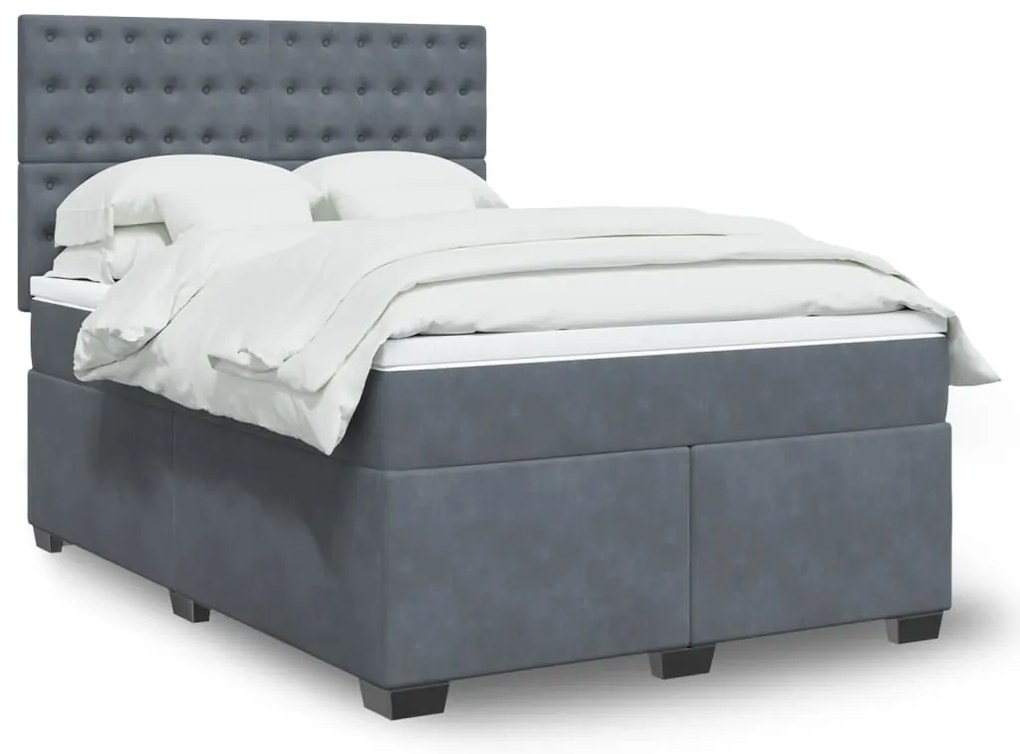 vidaXL Pat box spring cu saltea, gri închis, 140x190 cm, catifea