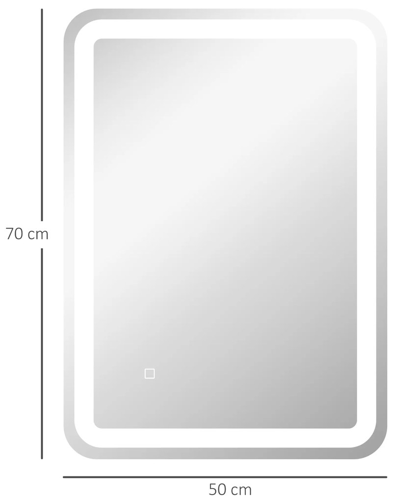 kleankin Oglindă LED, pentru Baie și Machiaj,lumina Reglabilă cu 3 Temperaturi de Culoare, Design anti-aburire, 70x50 cm, Argintiu | Aosom Romania