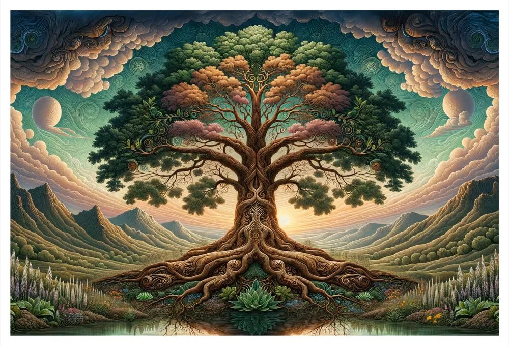 Tablou arborele vieții măreț în munți