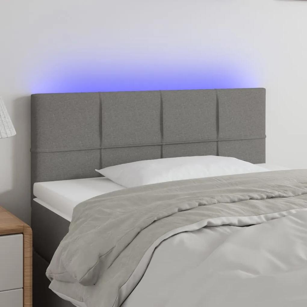 3121595 vidaXL Tăblie de pat cu LED, gri închis, 90x5x78/88 cm, textil