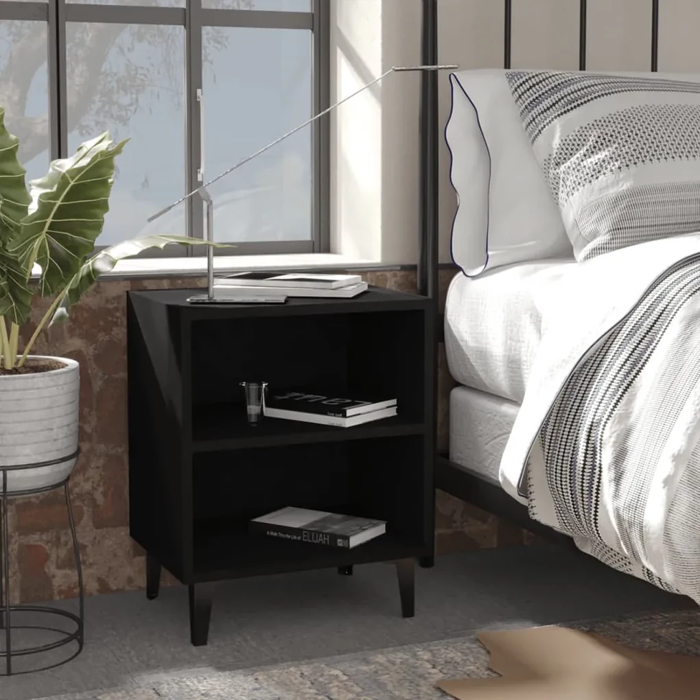 805799 vidaXL Noptieră cu picioare metalice, negru, 40x30x50 cm