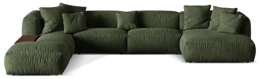 Colțar modular verde cu tapițerie din catifea (cu colț pe partea stângă/în formă de "U") Martina – Micadoni