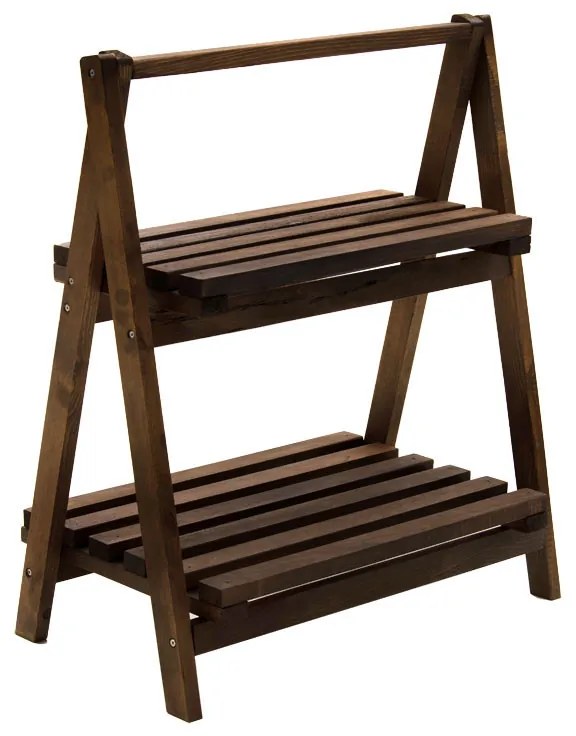 Raft cu 2 niveluri - suport pentru plante Fenno lemn de culoarea nuc 58x34x67cm