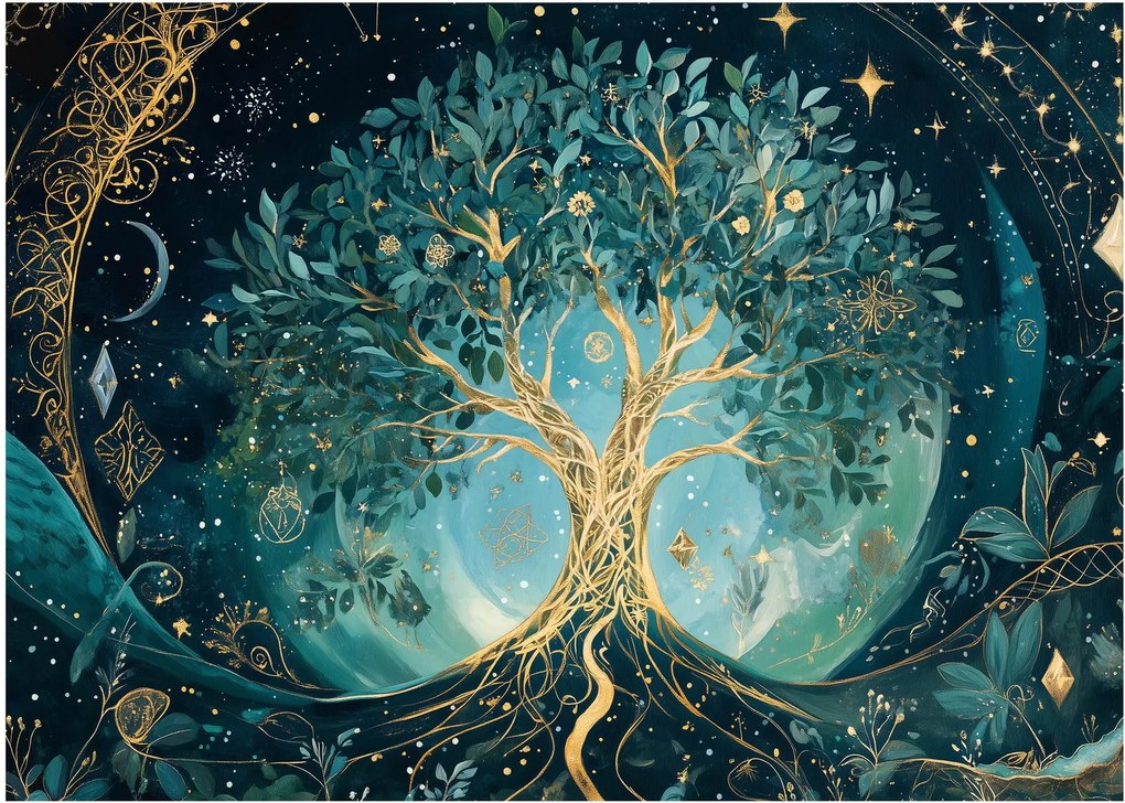 Tablou pe sticlă – Arborele vieții în univers (70x50 cm)