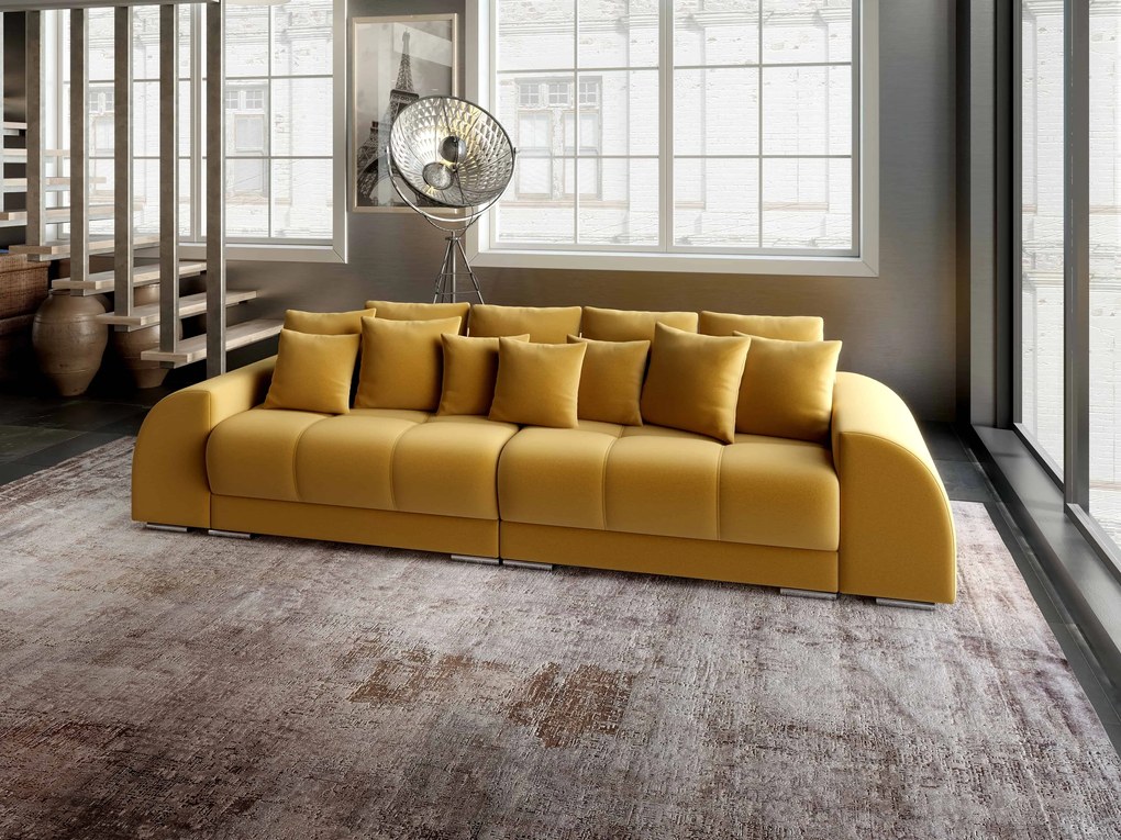 Canapea extensibilă dumonde cu 2 lăzi de depozitare si sezut confortabil din spuma high-density, Verona Royal Mustar 310x100 cm