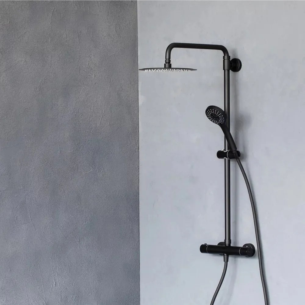 Coloana de dus cu baterie termostatata Rubineta Olo+Thermo finisaj negru mat
